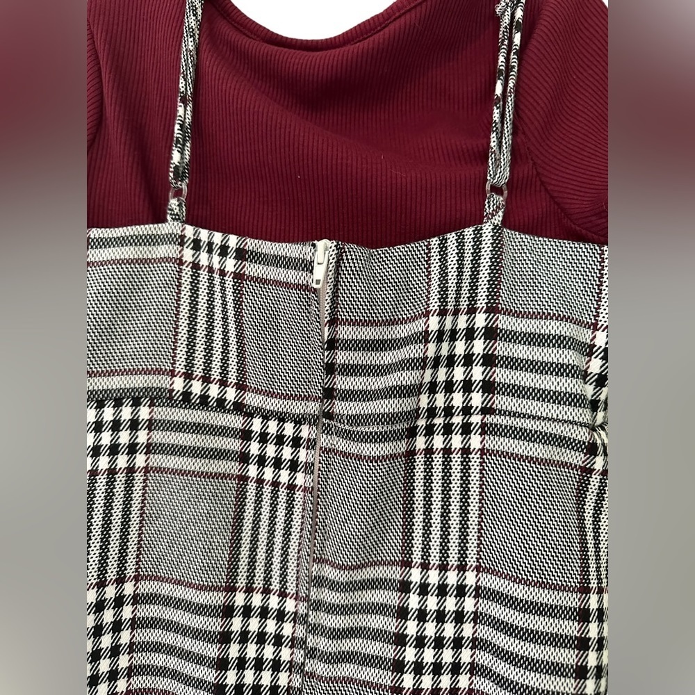 Rare Editions Girls Jumper Dress Two Piece Maroon Plaid 8 - Picture 7 of 8